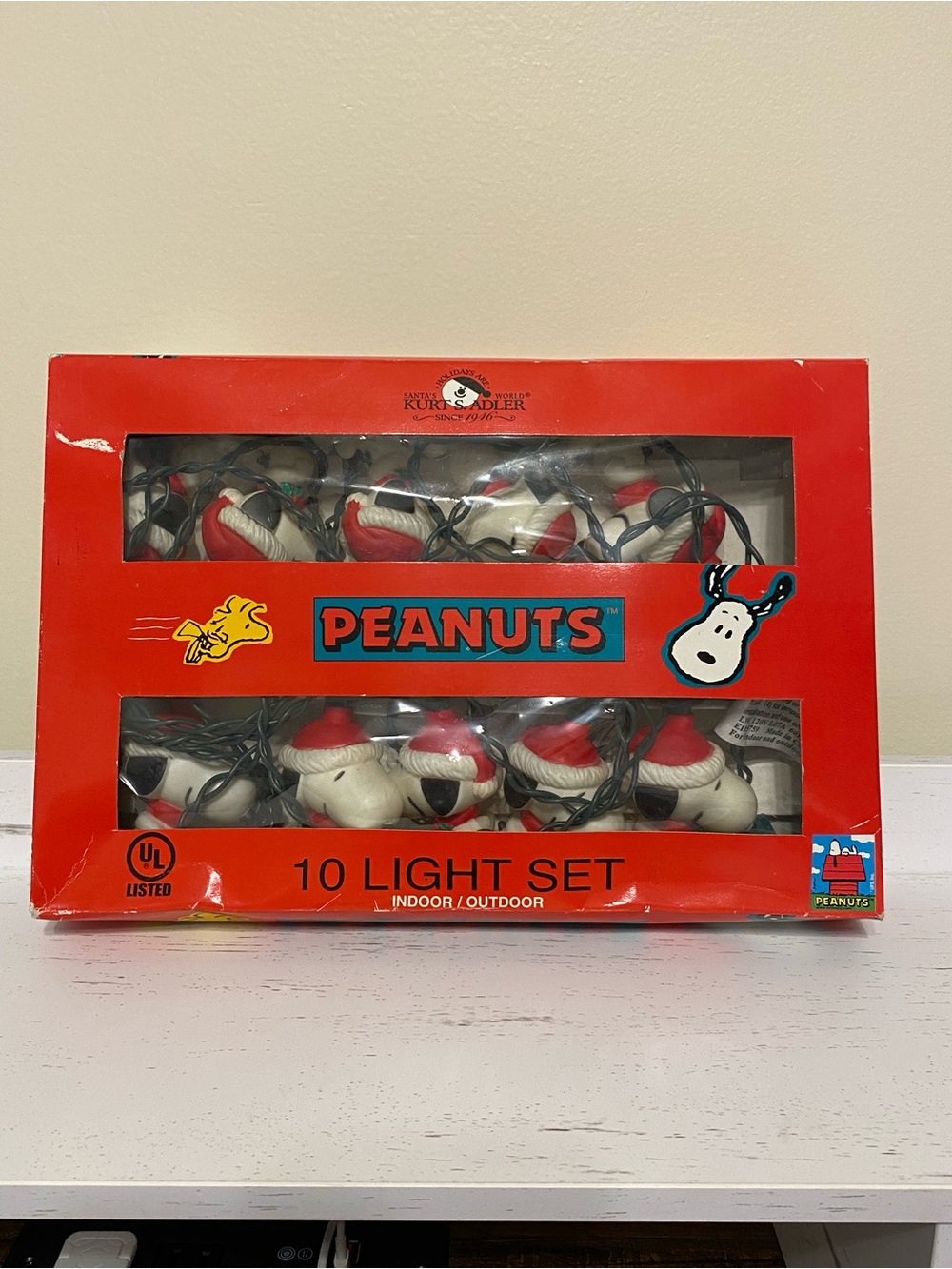 Vintage Kurt Adler Peanuts Snoopy Christmas 10 Lights 3" Preowned Works